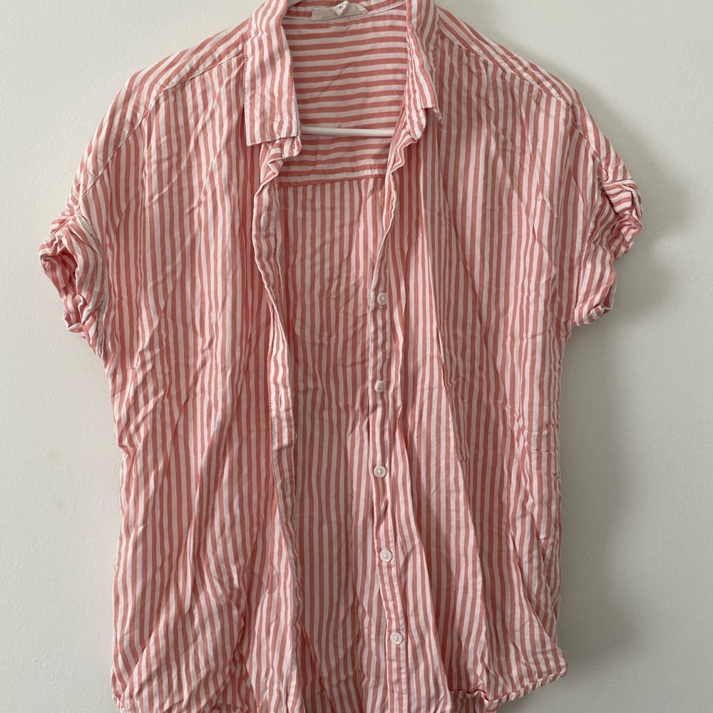 beachlunchlounge Pink and White Striped Men's Shirt